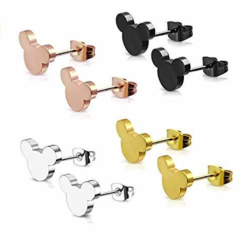 Social GIO131 Juego 4 Pares Pendientes Color Plata/Oro/Bronce/Negro Aretes Elegantes Casual Cumpleaños Regalos