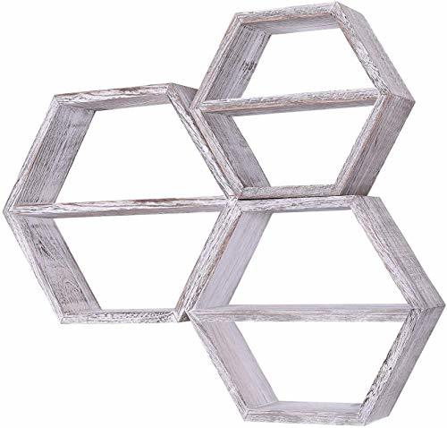 Elemento de la categoría hogar Comfify Estantes Flotantes Hexagonales Montados en Pared Rústicos Blancos - Juego de