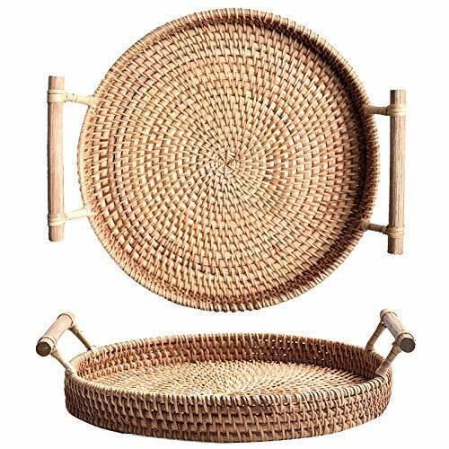 Bandeja de té tejida redonda de la cesta del pan de la