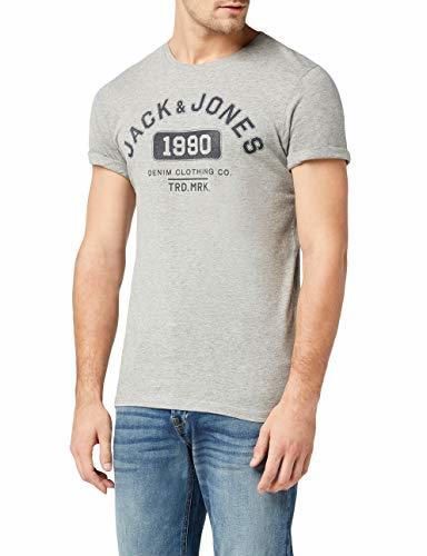 JACK & JONES Jjejeans Print tee SS Crew Neck Noos Camiseta, Gris