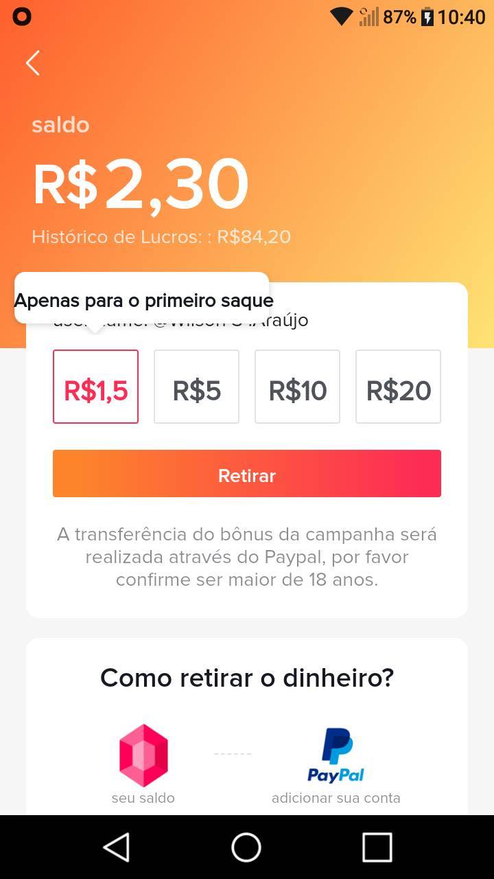 App Já ganhei 80reais indicando,use meu amor que está no link