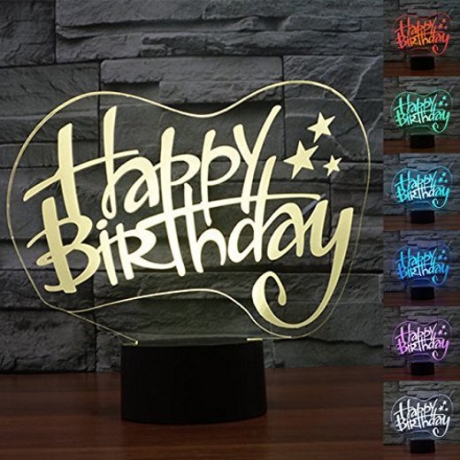 3D Illusion Feliz cumpleaños Lámpara luces de la noche ajustable 7 colores
