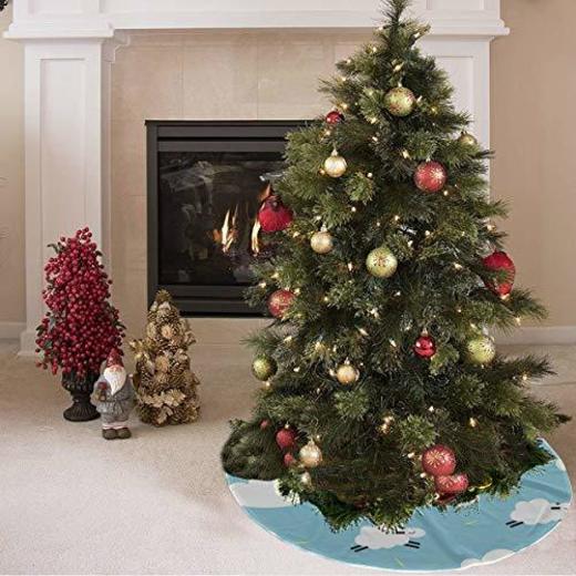 Falda de árbol de Navidad Cute Cartoon Animal salvaje Ovejas Imprimir Rústico