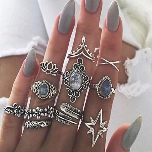 Ogquaton Anillos Vintage para Mujer Set Boho Apilamiento Anillos Crystal Finger Knuckle