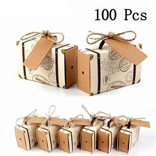 CNNIK 100 Piezas Mini maleta Caja Caja Favor Caramelo Caja Vintage Papel