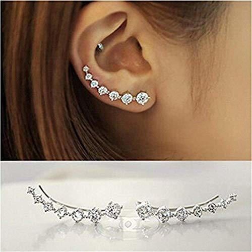 Wacemak1r 7 Cristales Pendientes Ear Cuffs de S925 plata Pendiente hipoalergénico