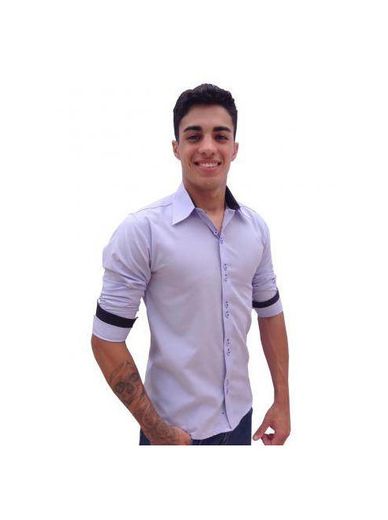 Camisa Social Masculina Manga Longa Slim Botões Duplo Lilas 