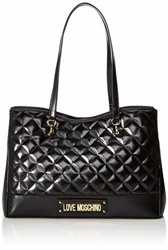 Social Love Moschino Borsa Quilted Nappa PU, Bolso Tipo Tote para Mujer, Negro