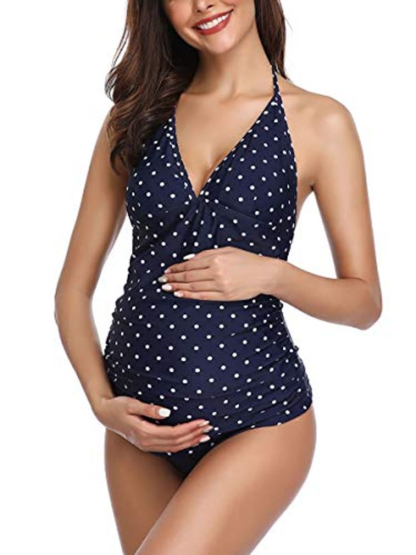 Moda Traje de baño de Maternidad Verano Mae triángulo Halter Bikini Punto Azul Large