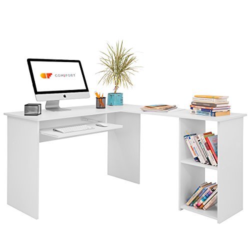 Social COMIFORT Escritorio Forma L - Mesa de Estudio con Estantería de Estructura
