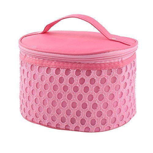 Lugar DealMux Nylon Mulheres senhoras de viagens Zipper Encerramento Maquiagem Cosméticos bolsa rosa