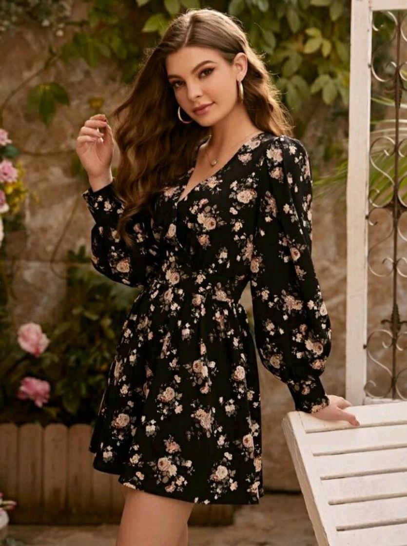 Moda Vestido Embulhar Floral Elegante Shein