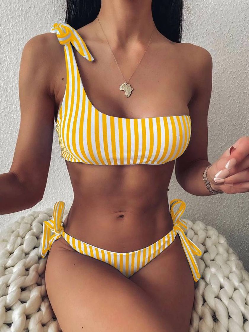 Fashion Nó Listrado Fofo Conjunto de biquíni💛