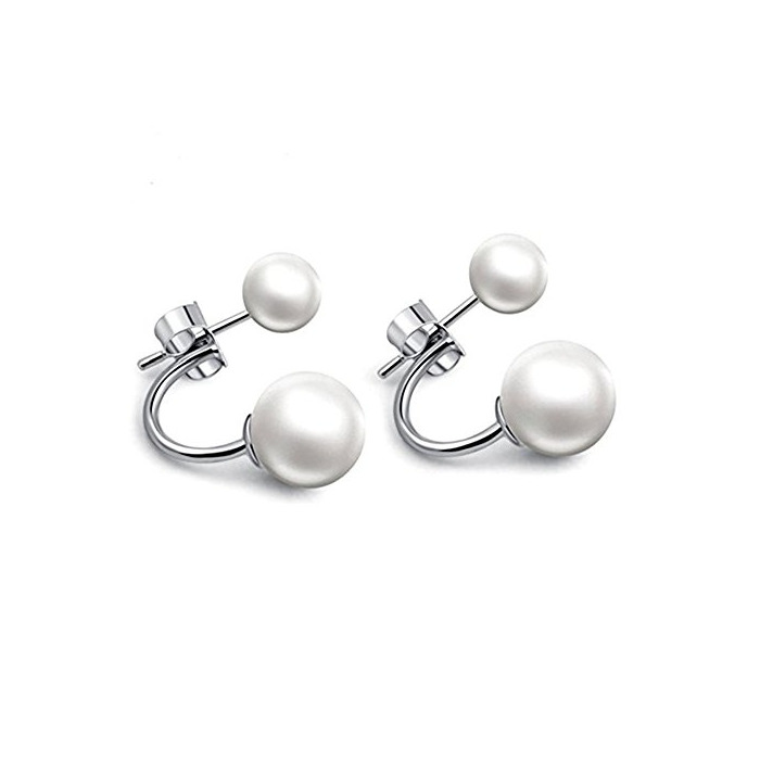 Pendientes Perla Mujer Plata de Ley 925 Doble perlas pendientes de joyería