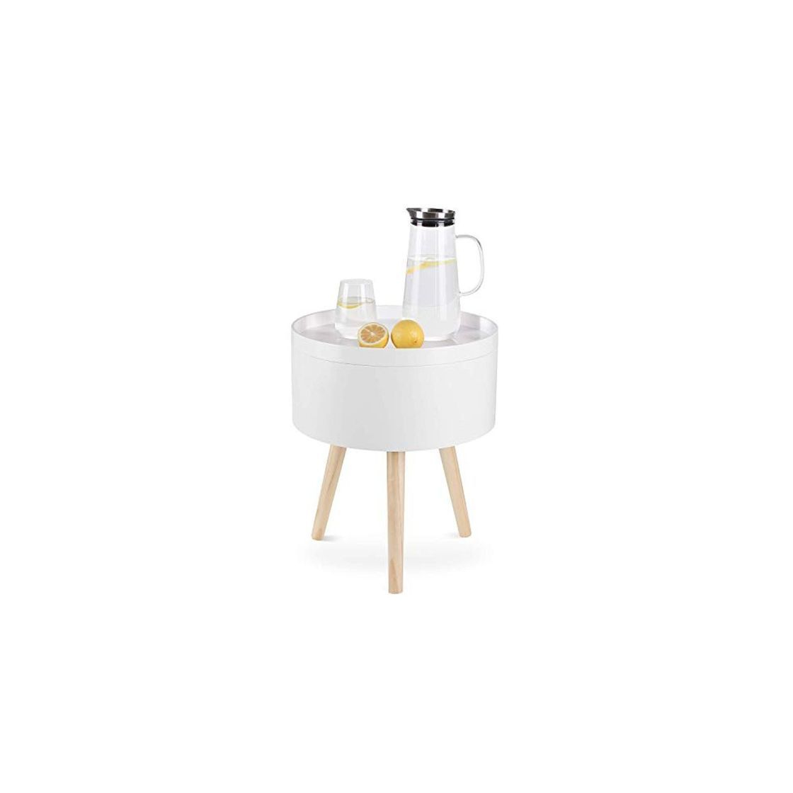 Social Homfa Mesa de Centro Mesa de Café Mesa Auxiliar con Cajón Blanco