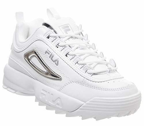 Social Fila Disruptor II Metallic Accent Mujer Blanco/Plata Zapatillas-UK 5