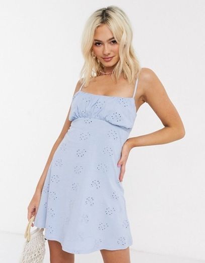 ASOS DESIGN broderie ruched front mini strappy dress 