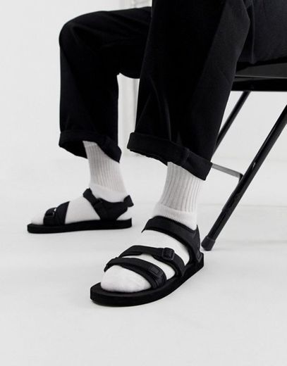 Tech sandals in black with tape straps