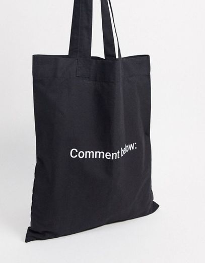 Tote bag in black with mini text print