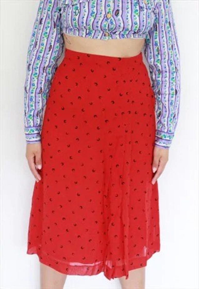 Moda Y2K Vintage Red Moon Crescent Print Pleated High Waist Skirt