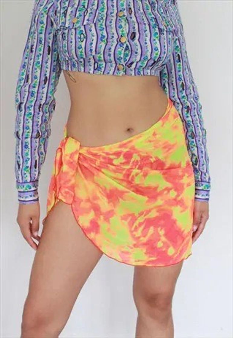 Moda Y2K Orange Flame Wrap Sarong Mini Skirt