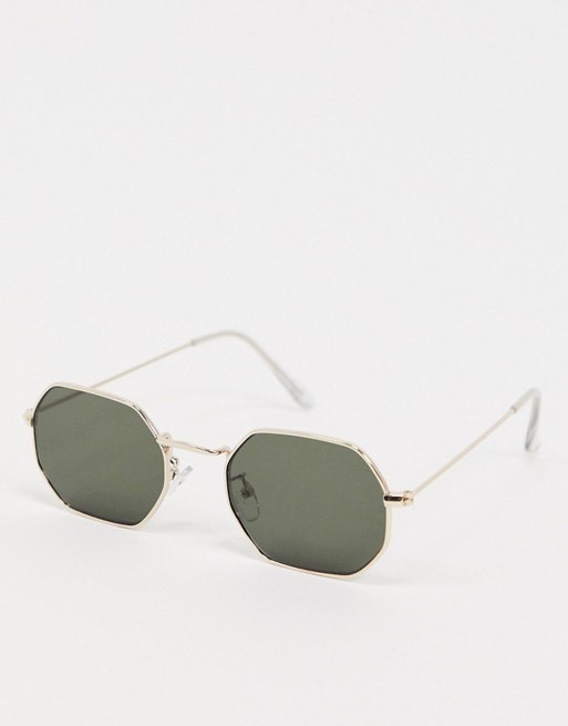 Moda Metal hexagon shaped sunglasses in gold with G15