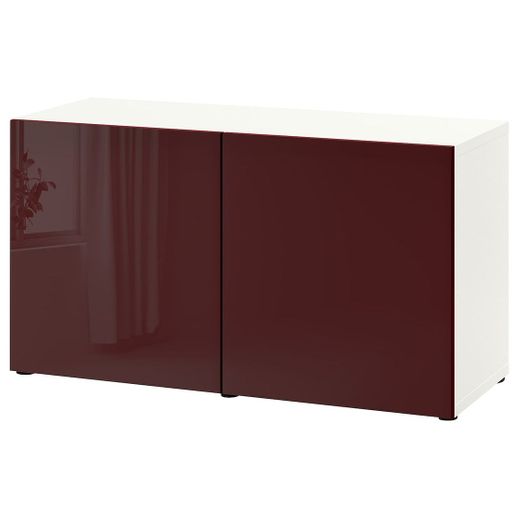 BESTÅ Mueble salón, blanco Selsviken, alto brillo marrón rojizo ...