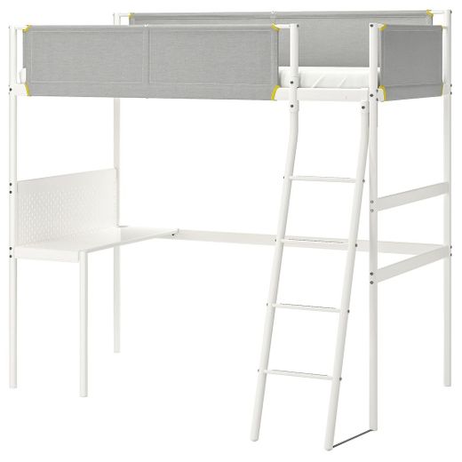VITVAL Estructura cama alta+escritorio, blanco, gris claro, 90x200 cm