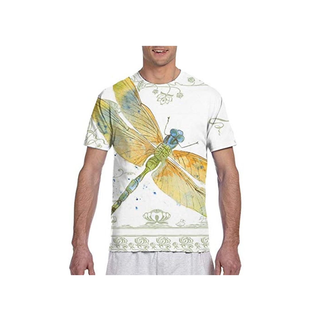 Producto Camiseta para hombre 3D Libélula y flores de manga corta casual Top