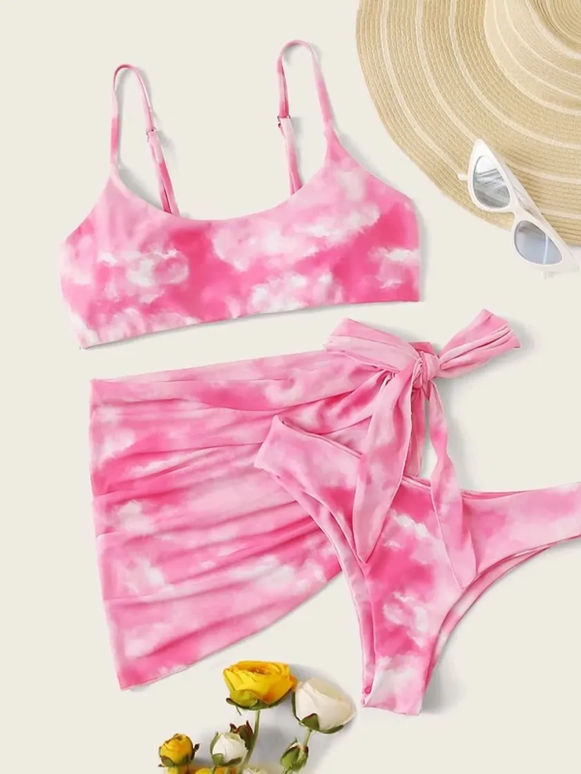 Moda Set de bikini tie dye 3 piezas