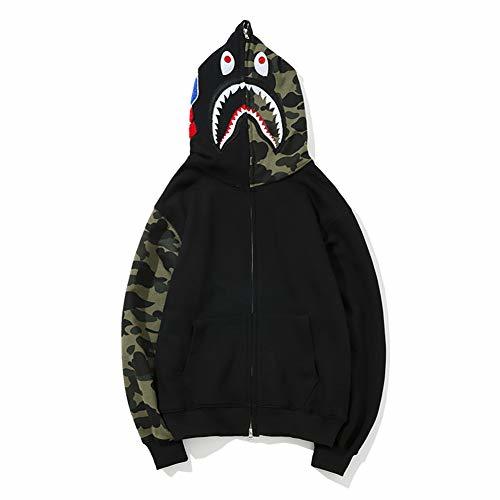 Moda Bape Hoodie Boys|Fashion Bape Half Camouflage Shark Head Zip Sweater Black Men