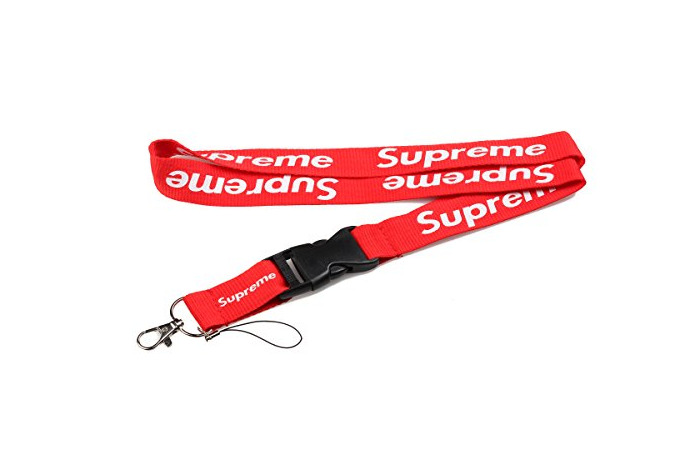 Social Cinta Supreme reversible de estilo urbano, color rojo para llaveros, correa para