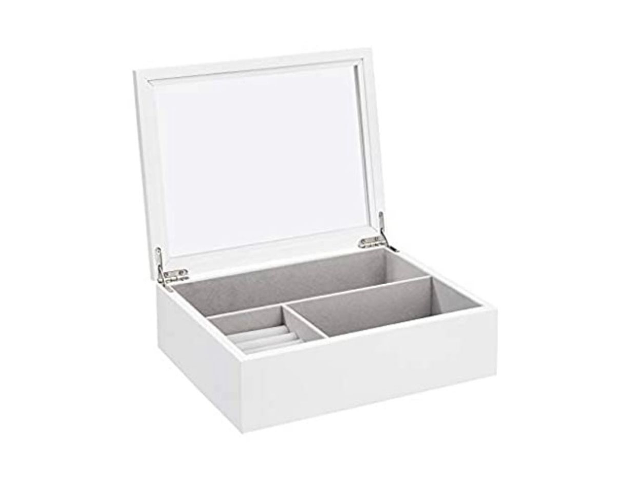 Social Joyero con tapa de cristal blanco 