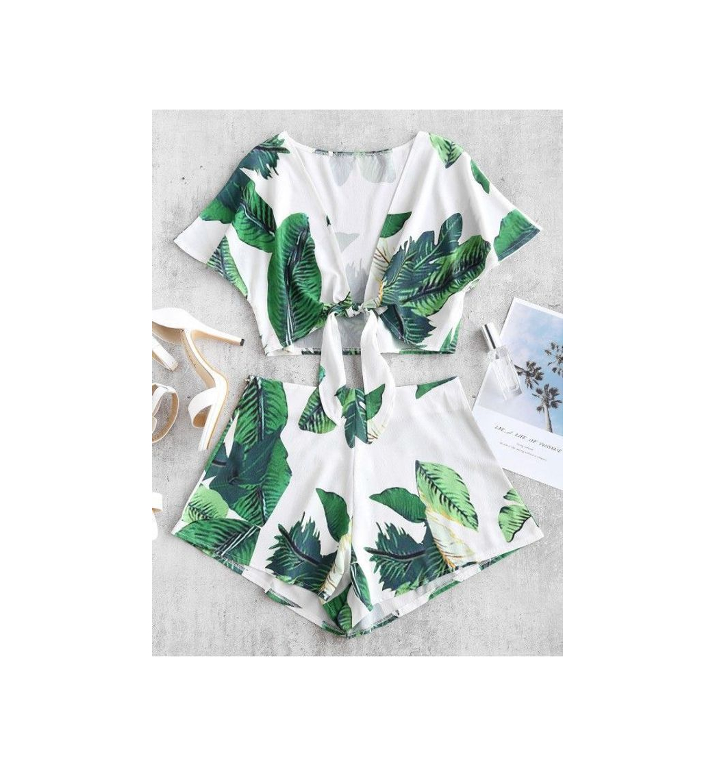 Social ZAFUL Conjunto De Duas Peças De Shorts Estampado Com Folha