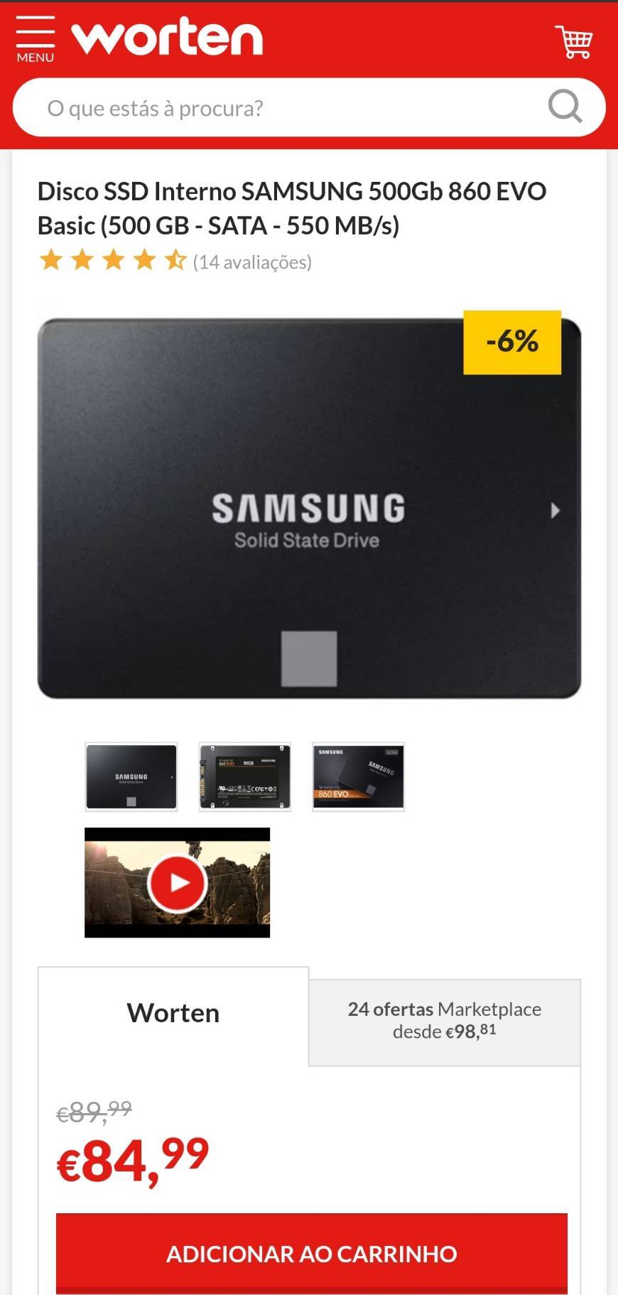 Product Disco SSD Interno SAMSUNG 500Gb 860 EVO Basic