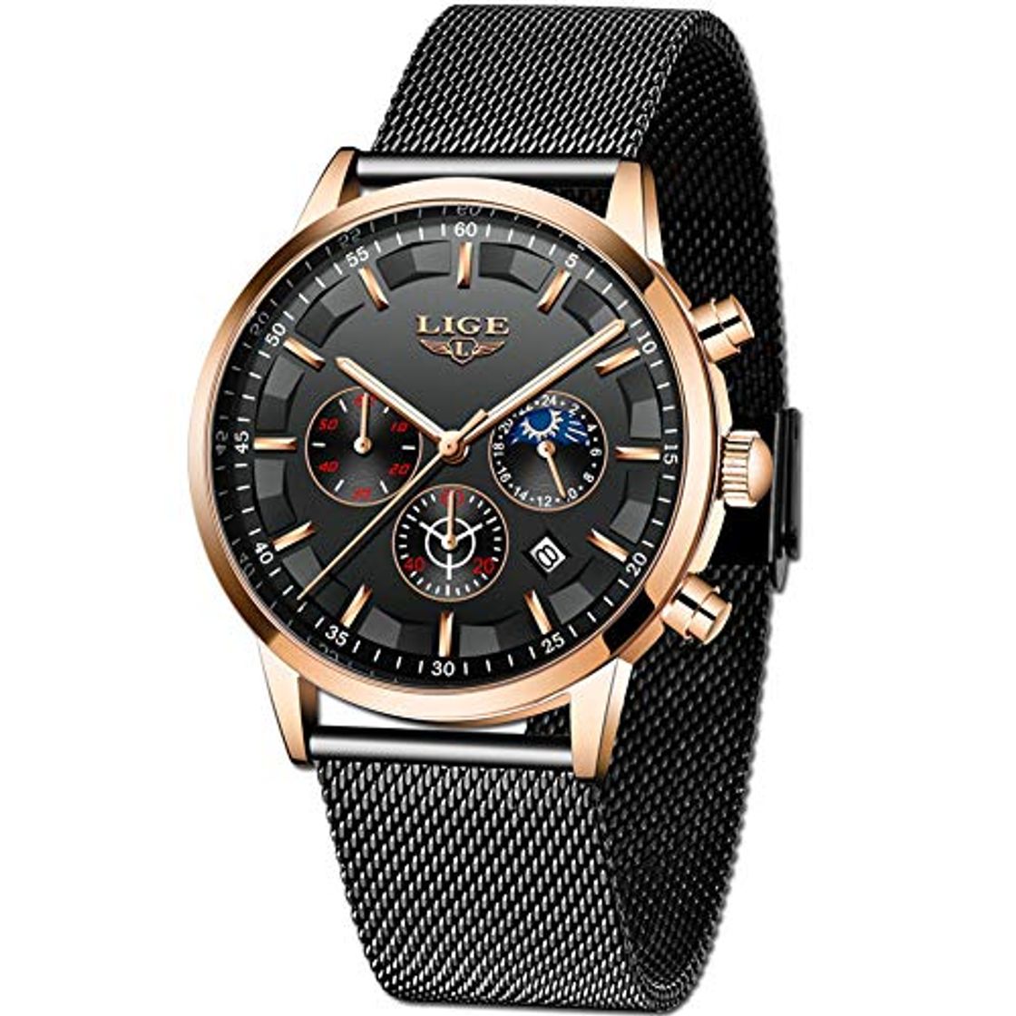 Social LIGE La Moda Relojes Hombre Negocios Impermeable Cuarzo simulado Reloj Fase Lunar