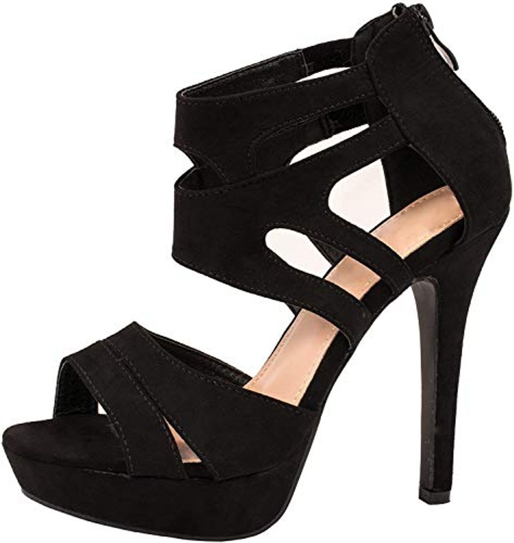 Social Elara Zapato de Tacón Alto Mujer Abierto Stilettos Chunkyrayan Negro LL85