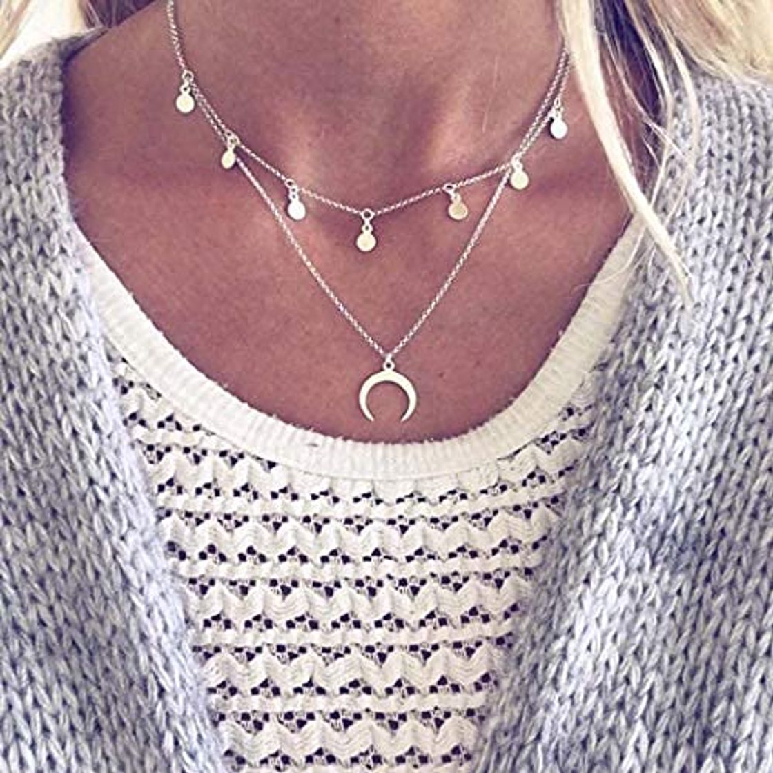 Social Jovono Boho Collar con colgante de media luna de varias capas con