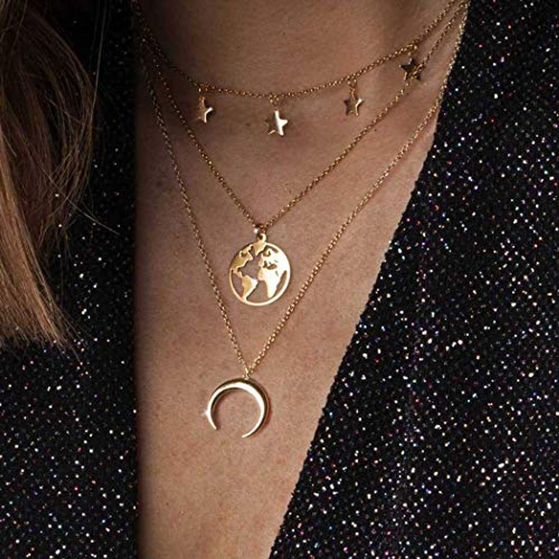 Social Zoestar Collar con colgante de luna dorada con diseño de estrellas bohemias para mujeres y niñas
