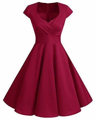 Bbonlinedress Vestido Corto Mujer Retro A?os 50 Vintage Escote En Pico Dark