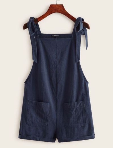 Knot Strap Pocket Front Overall Shorts