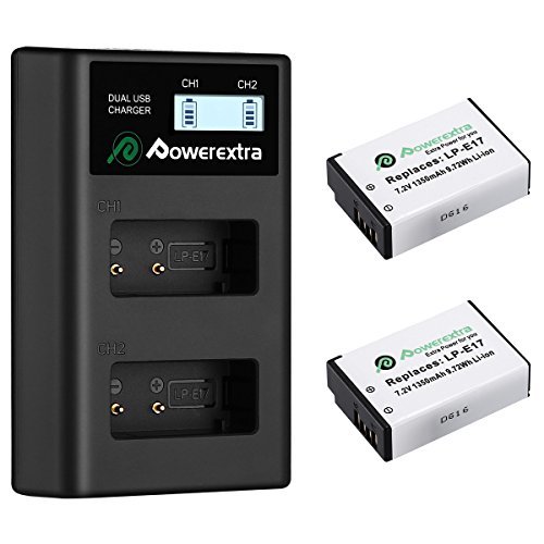 Electrónica Powerextra Batería LP-E17 1350mAh con Cargador Pantalla LCD para Canon LP E17