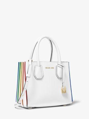 Mercer Medium Rainbow-Trim Leather Accordion Crossbody Bag