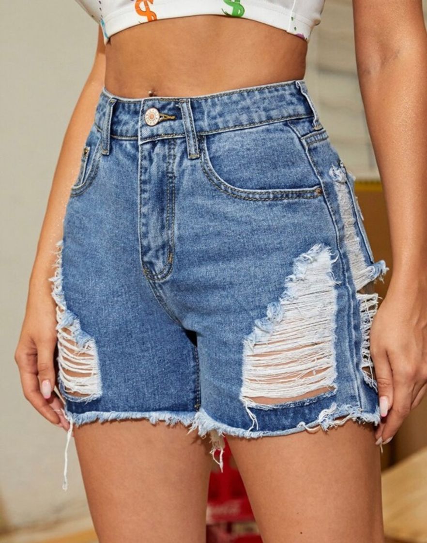 Fashion Raw Hem Ripped Denim Shorts SHEIN