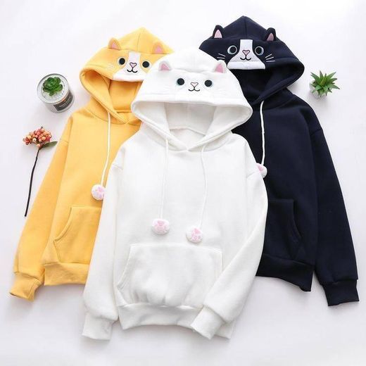 Women's Cat Ear Hoodie Sweater Lumbar Sweatshirt Paulo Fresh & Flex LON-dra