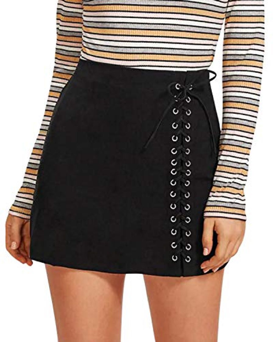 CNFIO Mujer Faldas Elegantes De Cintura Alta Slim Fit Moda Vintage Punk Faldas Cortas Minifalda Falda Mini Cuer