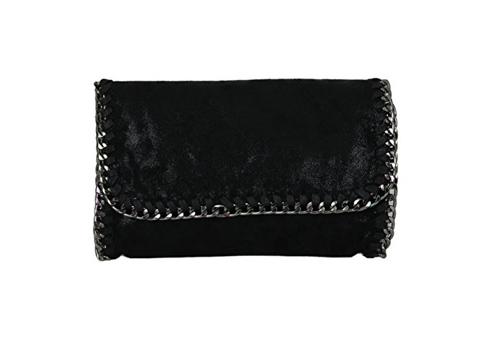 Social Bolso para mujer tipo clutch con apariencia metálica y brillante cadena, Schwarz