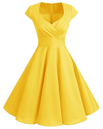 Place Bbonlinedress Vestido Corto Mujer Retro Años 50 Vintage Escote En Pico Yellow