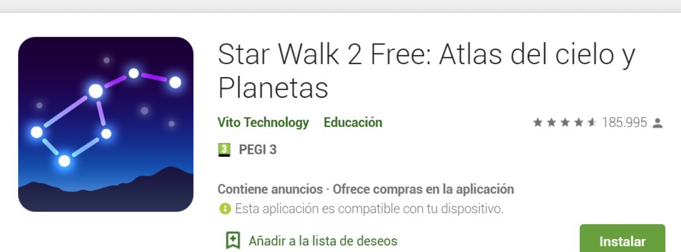 Aplicaciones Star Walk 2 Free: Atlas del cielo y planetas.