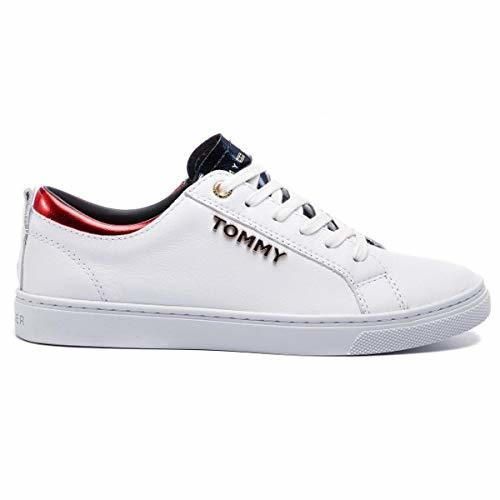 Tommy Hilfiger Women's Tommy City Leather Lace Up Sneaker White-White-7 Size 7